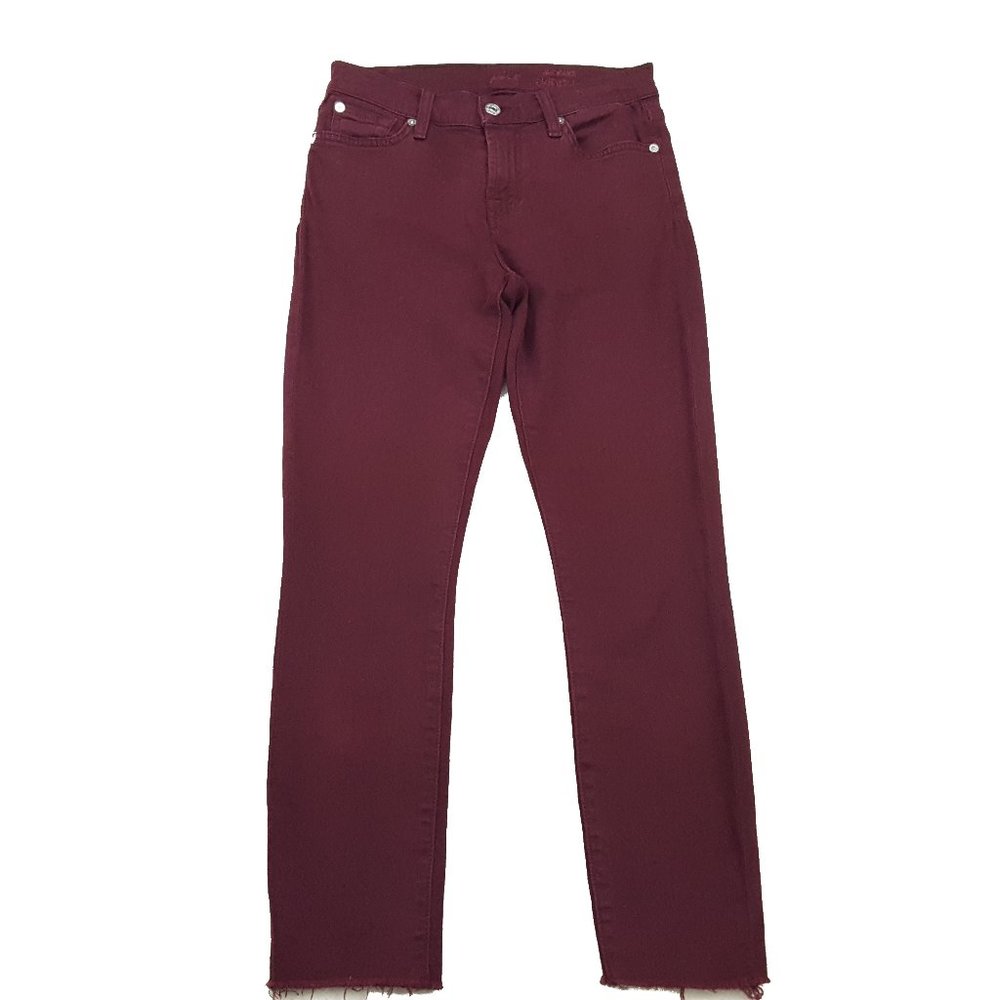 7 For All Mankind The Skinny Ankle Jeans, Burgundy Women's 25 Cut Cuffs